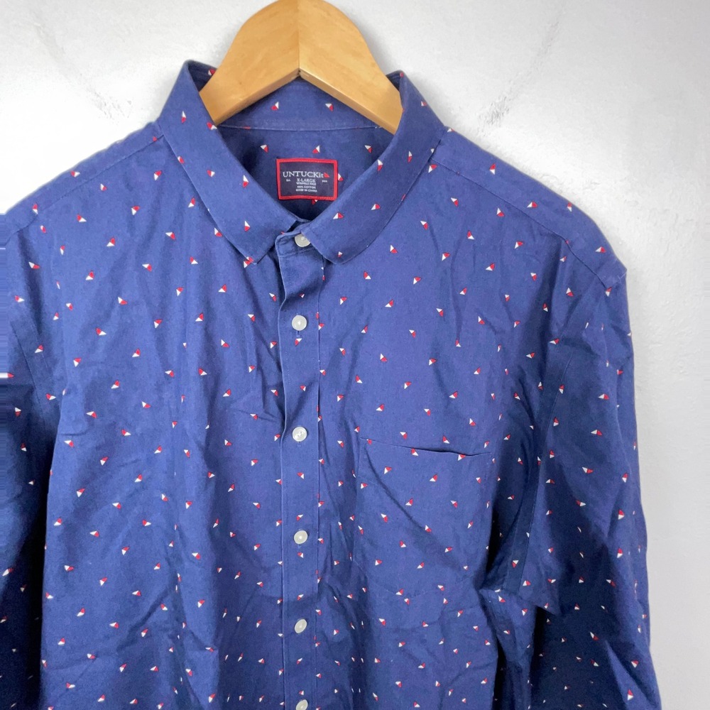 UNTUCKit Shirt Men XL Navy Decoy WF Geometric Print Long Sleeve Blue Nautical